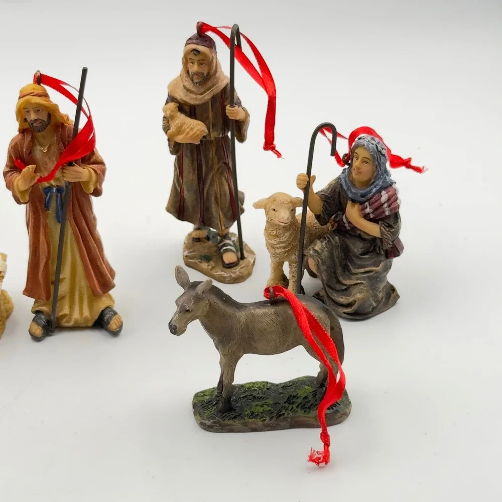 Resin 9 Piece Nativity Scene Christmas Ornament Set Holy Family Wise Men Animals